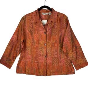 Anu by Natural Blouse Top Womens XL 100% Silk Button Front Collared Office Work